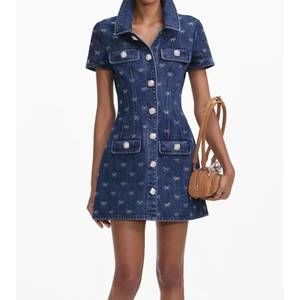 NEW SELF-PORTRAIT denim diamante bow mini dress in blue